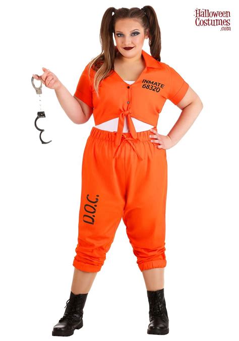 The bright orange costume comes with two pieces, a short-sleeved pullover shirt and a pair of pants. . Plus size inmate costume